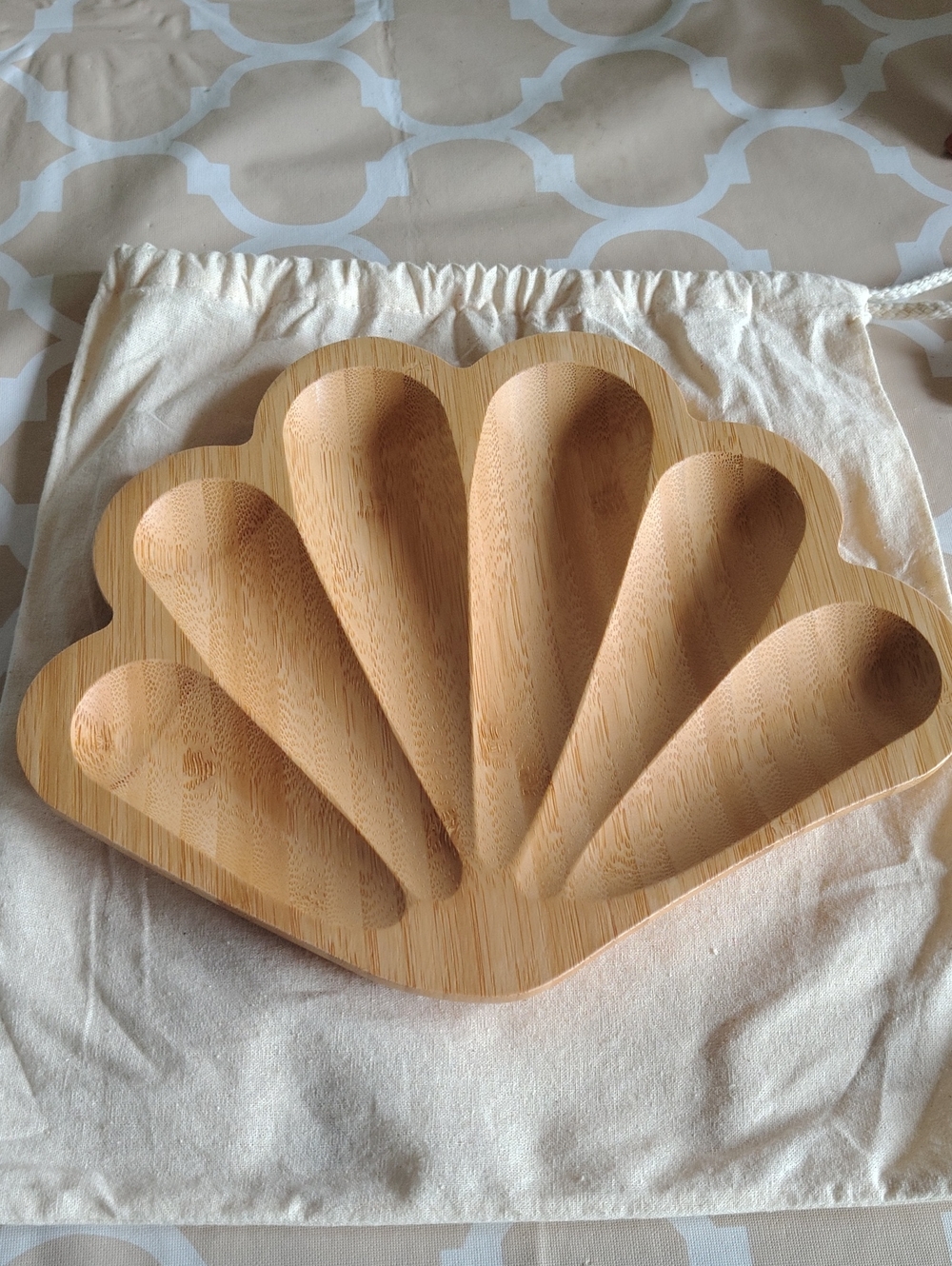 Beachly Bamboo Seashell Trinket Dish Divided Catchall Tray Coastal Decor